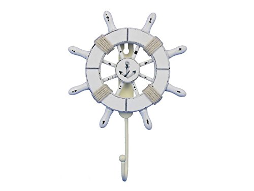 【中古】【未使用・未開封品】素朴なすべてのホワイト装飾Ship Wheel withアンカーフック6?\