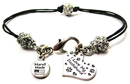 【中古】【未使用・未開封品】ChubbyChicoCharms I Love My Dachshund、ピュータービーズブラックワックスコットンコードブレスレット、2.5?\
