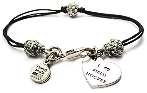 【中古】【未使用・未開封品】ChubbyChicoCharms I Love Field Hockey、ピュータービーズブラックワックスコットンコードブレスレット、2.5?"｜AJIMURA-SHOP