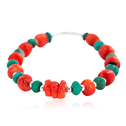 【中古】【未当て嵌める・未開封品】$ 80受け売り引き船しろがね色Navajo Made by Charlene Little本物生まれながらターコイズコーラルNative American腕輪