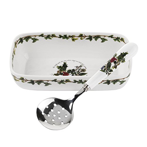 【中古】【未使用・未開封品】The Holly & Ivy Cranberry Dish and Slotted Spoon, Ceramic, Multi-Colour｜AJIMURA-SHOP