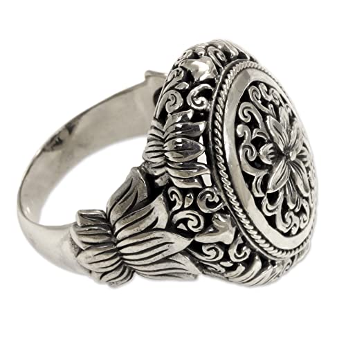 【中古】【未使用・未開封品】Novica。925スターリングシルバーHand Made花柄カクテルリング、\' Precious Lotus \'｜AJIMURA-SHOP