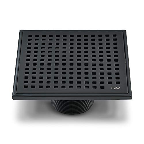 【中古】【未使用・未開封品】QMスクエアシャワー排水溝 ステンレススチールマリン316製 ベースABS製 Lagosシリーズ ミラライン 5インチ 3/4インチ ORB/ブラック仕上げ ヘアト
