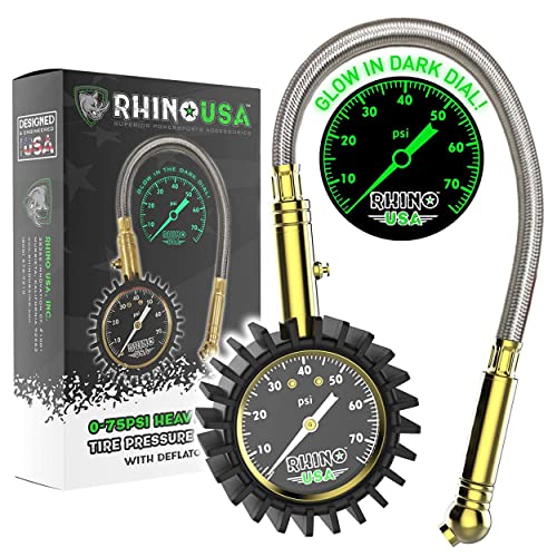 【中古】【未使用・未開封品】Rhino USA 高耐久タイヤ空気圧計 (0-75 PSI) - ANSI B40.1認定 正確 大型 2インチ 読みやすい グローダイヤル プレミアム編組ホース ソリッドブ|AJIMURA-SHOP