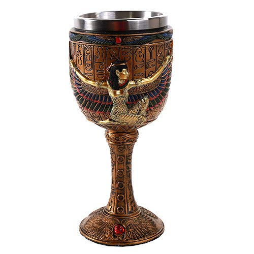 【中古】【未使用・未開封品】Egyptian Goddess Isis Open Wing Golden Wine Goblet Stainless Steel Liner 6oz by Pacific Giftware