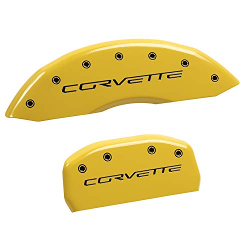 【中古】【未使用・未開封品】MGP キャリパーカバー 13008SCV6YL キャリパーカバー 4個セット (黄色の刻印入りフロントとリア: C6/コルベットパウダーコート仕上げ 黒文字)｜AJIMURA-SHOP
