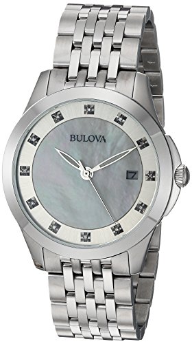 【中古】【未当てはめる・未開封品】Bulova 96P174 Classic Diamond Accent Stainless Steel White Mother of Pearl Dial Women\u0027s Quartz Watch