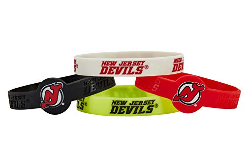 【中古】【未当て嵌める・未開封品】NHL New Jersey Devils NHL-BC-283-08 Silicone Bracelet (4-Pack), One Size, Multicolor