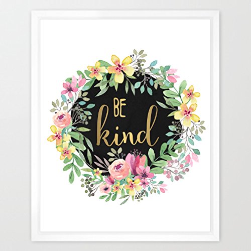 【中古】【未使用・未開封品】Eleville 8X10 Be kind 本物の金箔と花 水彩アートプリント (フレームなし) キッズ ウォールアート 保育園 アート ホームインテリア モチベーシ