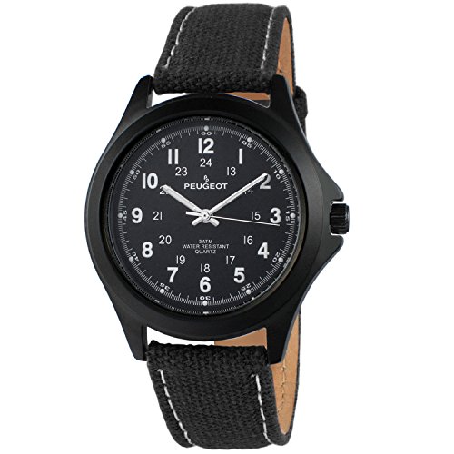 【中古】【未当て嵌める・未開封品】[プジョー] Peugeot ウオッチ Black Aviator 24Hr Time Markers,Water-Resistant with Black Canvas Strap アナログ 石英 2055BK 【並行輸入品