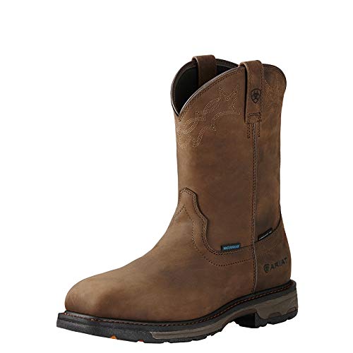 【中古】【未使用・未開封品】Ariat WorkHog ウェリントン 防水 合成つま先 ワークブーツ - メンズ ウェスタンレザー ワークブーツ, オイルドダークブラウン, 9.5