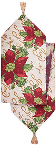 【中古】【未使用・未開封品】Decorative Christmas Poinsettias Script Design Tapestry, 13 X 70 Table Runner by Violet Linen