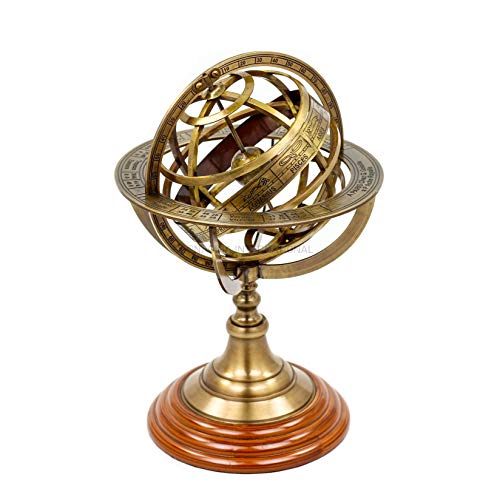 【中古】【未当て嵌める・未開封品】Antique Vintage Zodiac Armillary Brass Sphere Globe Wooden Display Pirate\u0027s Antique Ship Decor Nagina International