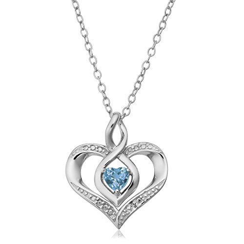 【中古】【未使用・未開封品】Kooljewelry スターリングシルバー ダイヤモンド アクセント 誕生石 ハートペンダントネックレス (18インチ) シルバー