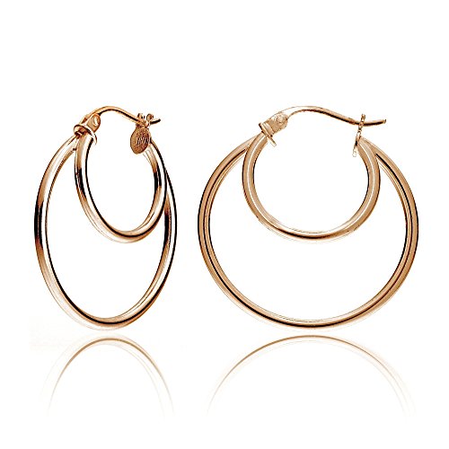 【中古】【未使用・未開封品】Hoops & Loops スターリングシルバー ダブルサークル ラウンドポリッシュフープイヤリング 25mm