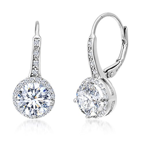 【中古】【未使用・未開封品】Mia Sarine Women Cubic Zirconia Halo Leverback Dangle Earring in Rhodium over Sterling Silver