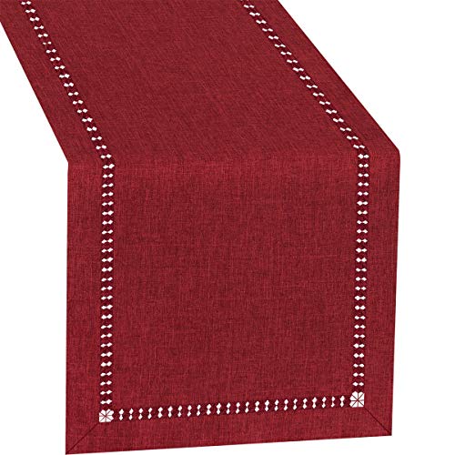 【中古】【未使用・未開封品】(36cm x 300cm, Cranberry) - Handmade Hemstitched Polyester Rectangle Table Runners And Dresser Scarves, Cranberry 36cm x 300cm