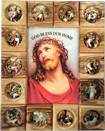 【中古】【未使用・未開封品】Holy Land Market アゴニーオブアゴニーオブザクロスアイコン 飾り板 ベツレヘム産オリーブウッド（29 x 24 cm または 11.5 x 9.5インチ）