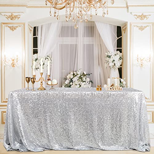 【中古】【未当て嵌める・未開封品】B-COOL 60\"X102\"" rectangle Silver sequin tablecloth uniquely ceremony shimmer tablecloth"