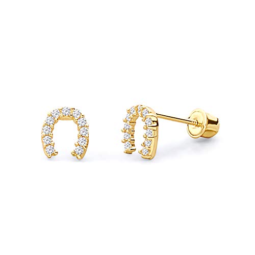 【中古】【未使用・未開封品】Wellingsale 14?KイエローゴールドポリッシュHorse Shoe Stud Earrings withスクリューバック｜AJIMURA-SHOP