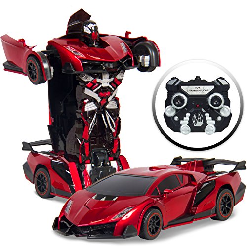 【中古】【未使用・未開封品】Best Choice Products 1/16スケール キッズ変身RCロボット レースカー LEDライト付き レッド