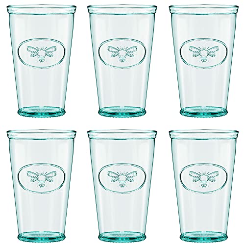【中古】【未使用・未開封品】Amici Home, A7AJ714S6R, Bee Relief Hiball Drinking Glass, Recycled Glassware, Made in Italy, Dishwasher Safe, Set of 6, 470mls