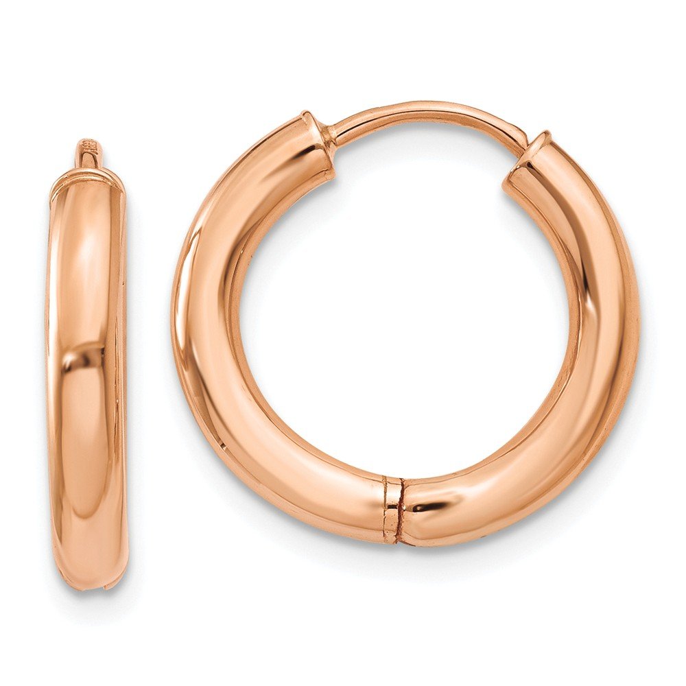 【中古】【未使用・未開封品】14K ローズゴールド ポリッシュホローヒンジフープピアス