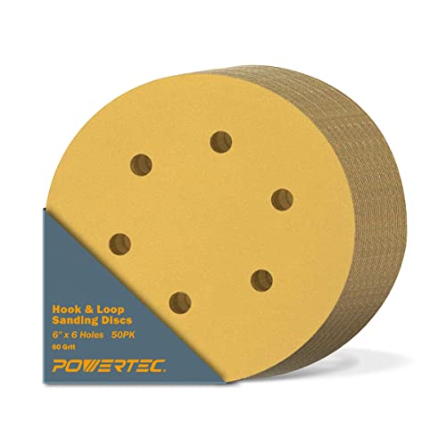 【中古】【未使用・未開封品】POWERTEC 45206G-50 6インチ6穴60グリット・フック・ループ・サンディング・ディスク、ゴールド、50パック