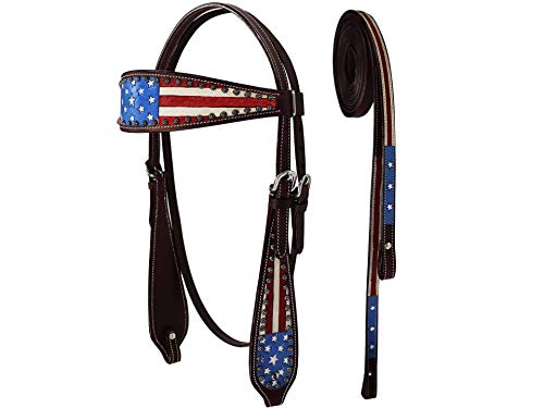 【中古】【未使用・未開封品】(Pony) - Tahoe Western Patriotic American Flag Browband Horse Headstall with Reins