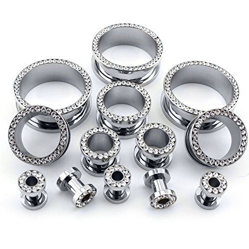 【中古】【未使用・未開封品】3/4インチ (19mm) ステンレススチール キュービックジルコニア ブリングイヤートンネル プラグ/ゲージ ペア|AJIMURA-SHOP