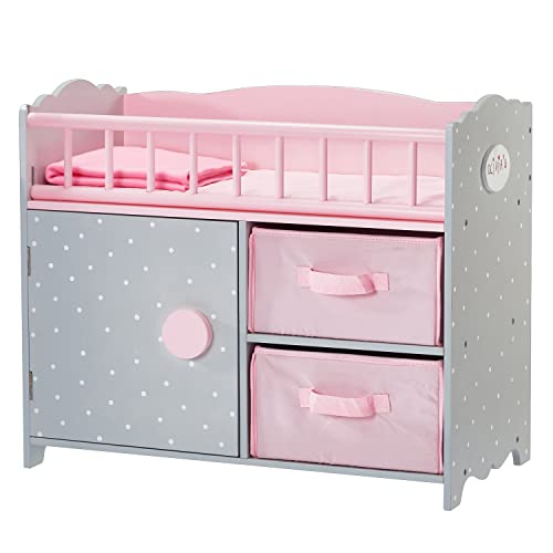 【中古】【未使用・未開封品】Olivia's Little World - Polka Dots Princess Baby Doll Crib with 2 Cabinets and 1 Cubby - Pink & Grey Perferct Baby Doll Cradle Bedding