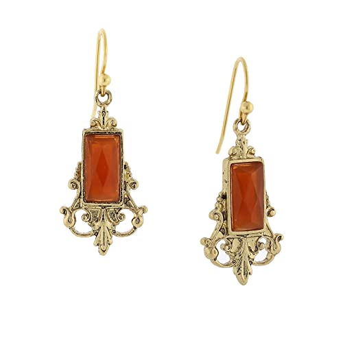 【中古】【未使用・未開封品】1928 Jewelry ゴールドトーン カーネリアン ドロップ イヤリング, S, ガラス, 宝石なし。,｜AJIMURA-SHOP