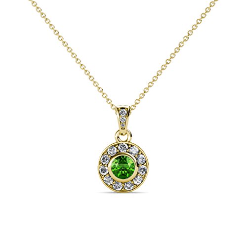 【中古】【未当て嵌める・未開封品】TriJewels 緑であることガーネット\u0026金剛石 サークルヘイローペンダント 0.40ctw 14K 黄色ゴールド 18inゴールドチェーン店付き添い人, 金剛石