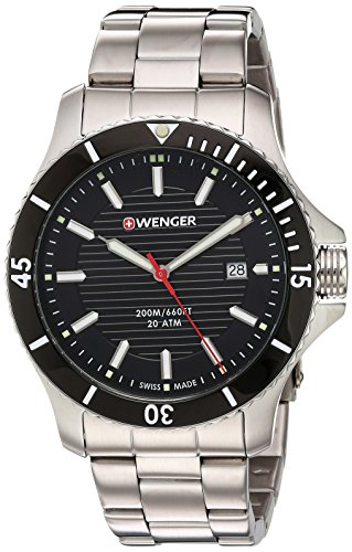 【中古】【未使用・未開封品】Wengerメンズ0641.102?Sea Force 3h Analog Display Swiss Quartz Black Watch Black Dial, Stainless Bracelet
