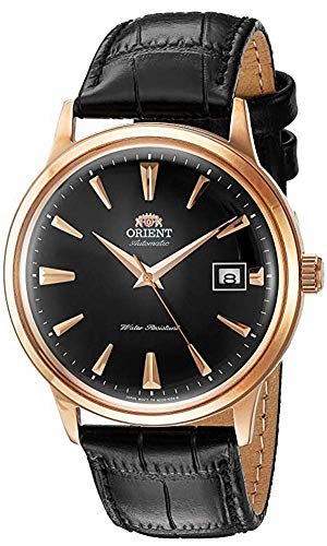 【中古】【未当て嵌める・未開封品】Orient 「第2時人バンビーノバージョンI」日本製自動小銃一巻きステンレス鋼スチール写真とレザードレスウォッチ, 黒いこと文字盤、サクラ色ゴールドのアクセ