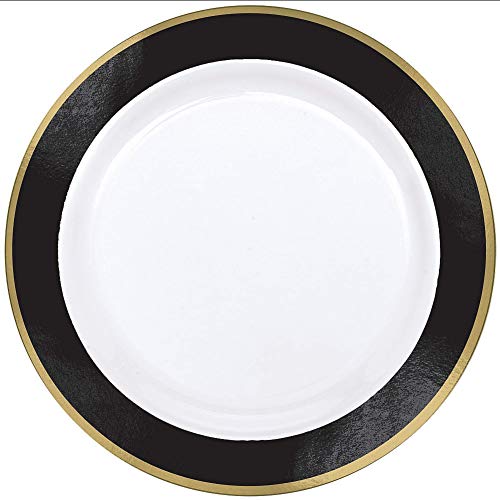 【中古】【未使用・未開封品】プレミアムプラスチックラウンドプレート ホワイト/ジェットブラック 10.25インチ 10個パック パーティー用品