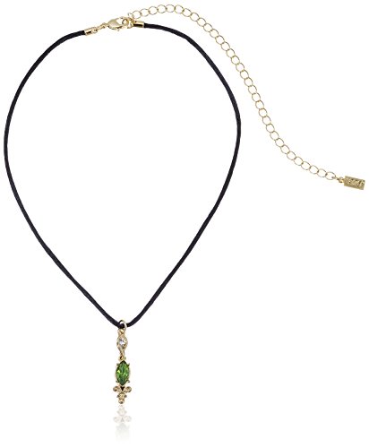 【中古】【未当てはめる・未開封品】1928 Jewelry ブラックチョーカー 緑であることと結晶のアクセントドロップネックレス 14in+5インチエクステンダー, One Size, 石英, 貴石