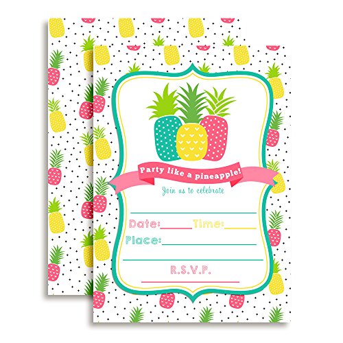 【中古】【未使用・未開封品】Party Like a Pineapple Birthday Party Invitations, Ten 13cm x 18cm Fill In Cards with 10 White Envelopes by AmandaCreation