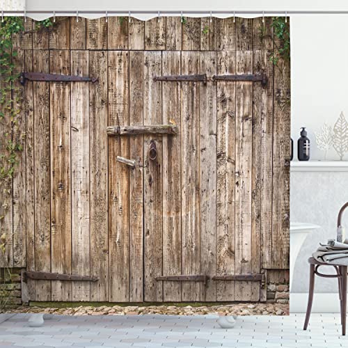 【中古】【未使用・未開封品】(180cm W By 190cm L, Multi 3) - Rustic Shower Curtain by Ambesonne, Old Oak Closed Garage Door with Steel Hinges Vintage Typical Cottag|AJIMURA-SHOP