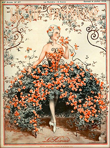 【中古】【未使用・未開封品】1925?La Vie Parisienne La Roseraie画像美しい女性と花フランスヌーボー雑誌をからフランス旅行広告アートポスター印刷。ポスターmeausres 10