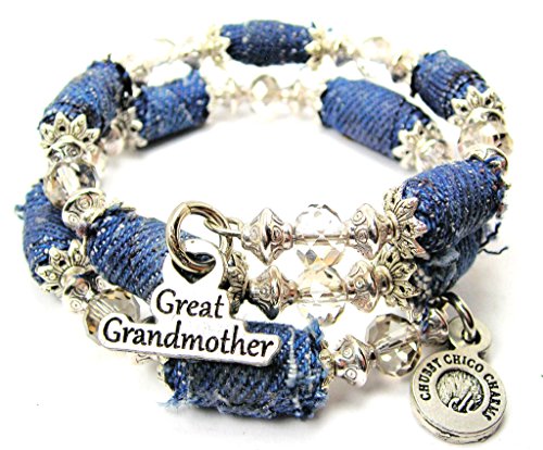 【中古】【未使用・未開封品】GREAT GRANDMOTHER Distressedデニムビーズラップブレスレット, Fits up to 8インチ