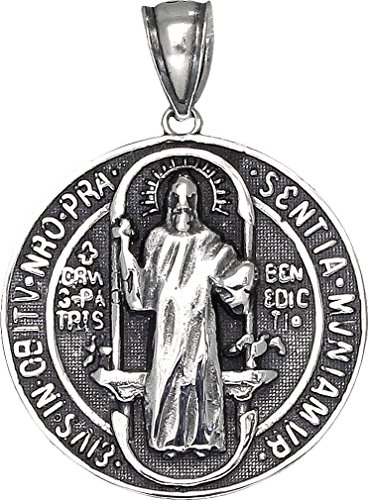 【中古】【未使用・未開封品】eJewelryPlus スターリングシルバー 聖ベネディクト メダル リバーシブル チャーム ペンダント ネックレス 32mm シルバー|AJIMURA-SHOP