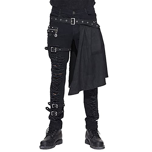 【中古】【未当て嵌める・未開封品】Devil Fashion メンズ ズボン キルト穴付き添い人 ゴシック 着脱能力のある か細い 心地よいズボン下 (L)