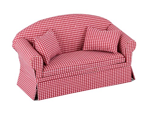 【中古】【未使用・未開封品】(Red Check) - Miniature Dollhouse Sofa - Dolls House Furniture Couch - Red Chequered - 1/12 Scale