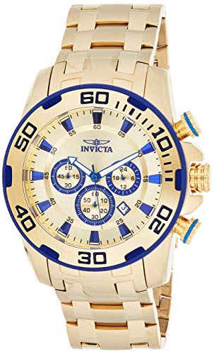 【中古】【未使用・未開封品】Invicta 22320 Men's Pro Diver Gold Dial Yellow Gold Steel Bracelet Chronograph Watch