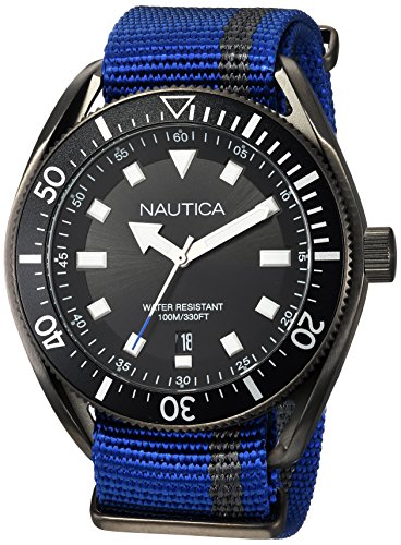【中古】【未使用・未開封品】Nautica メンズ ポルトフィーノ ステンレススチール 日本製クォーツウォッチ ナイロンストラップ付き ブルー 22 (モデル:NAPPRF002)|AJIMURA-SHOP