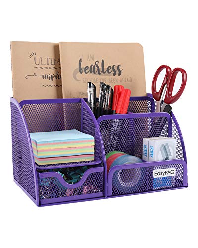 【中古】【未使用・未開封品】(Purple) - EasyPAG Mesh Desk Organiser Office Accessories Caddy 5 Compartments with Drawer,Purple 23,198円