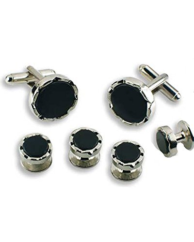 【中古】【未使用・未開封品】ダイヤモンドカットラウンドブラックオニキスCufflinks and Studs