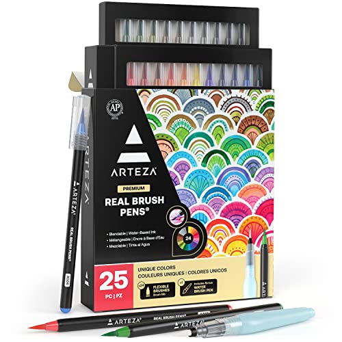 【中古】【未使用・未開封品】Artezaリアル筆ペン、水彩画用24色。初心者からアーティストまで、誰にでも使いやすいソフトなナイロン毛を使用した、塗り絵、書道、ドローイン