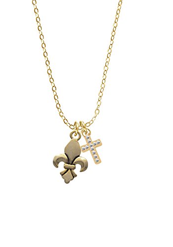 【中古】【未使用・未開封品】Fleur De Lis???クリスタルクロスゴールドトーンソフィアネックレス、18?\